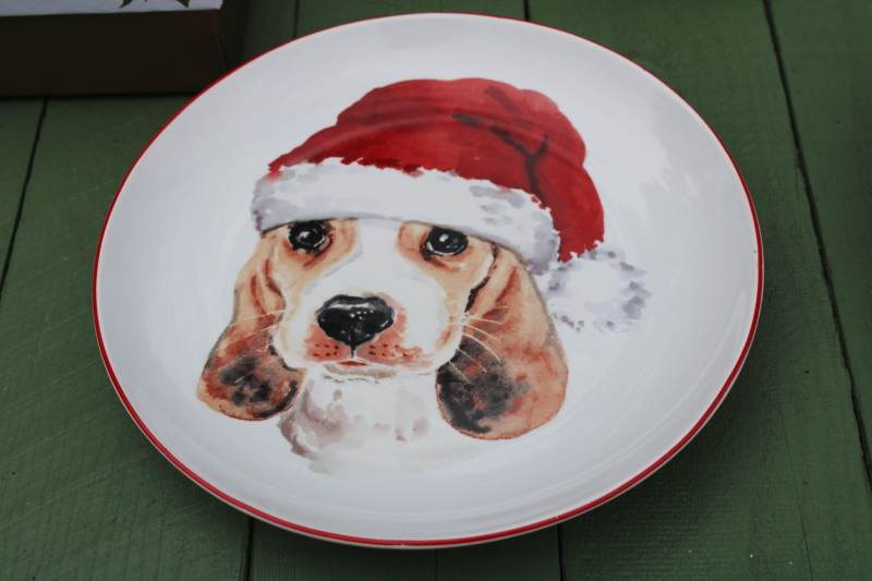 photo of Pier 1 Christmas puppies holiday salad or dessert plates dogs in winter hats!  #4